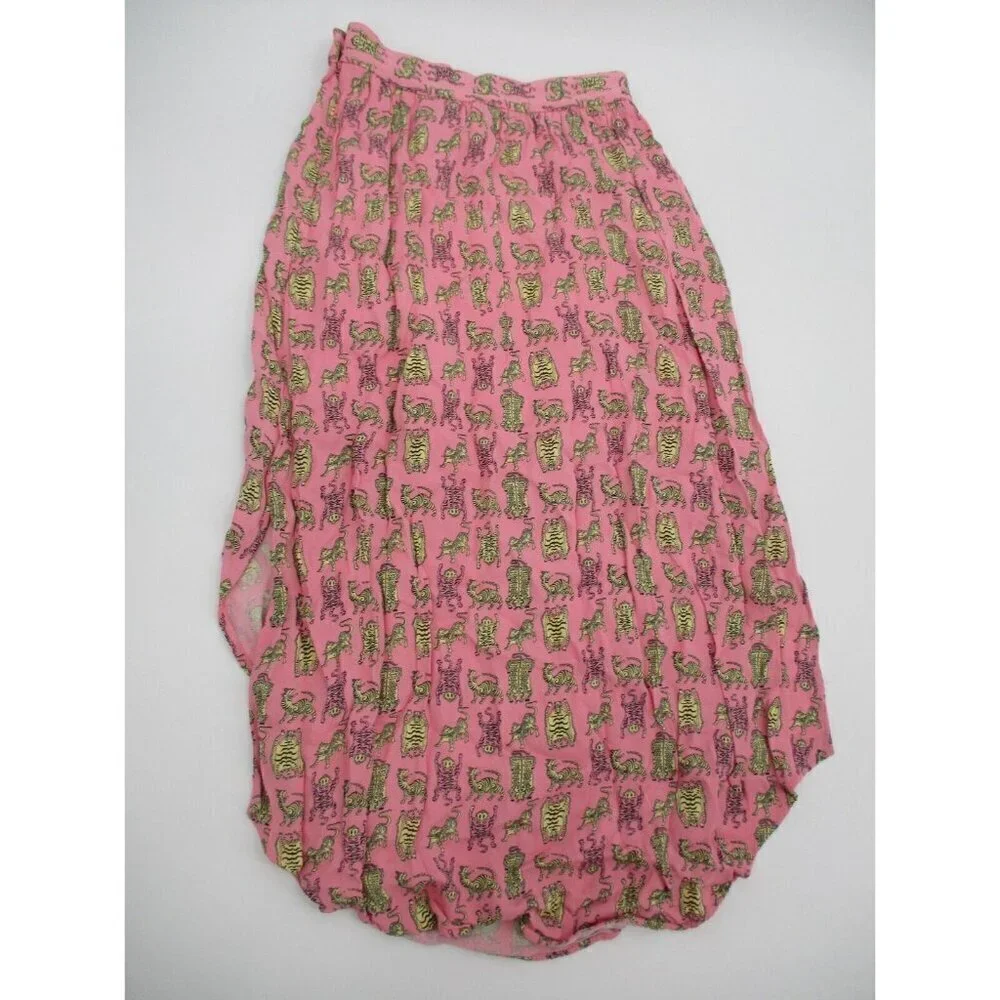 & Other Stories Womens Skirt 2 Pink Yellow Tigress Midi Skirt Animal Print Rayon